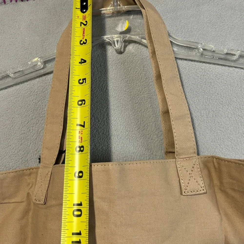 Victorias Secret Tan Canvas Tote Bag Gold Glitter VS Logo‎ Shopper Travel Beach